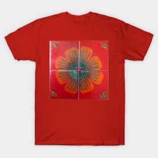 1970s flower power hippy red tile T-Shirt